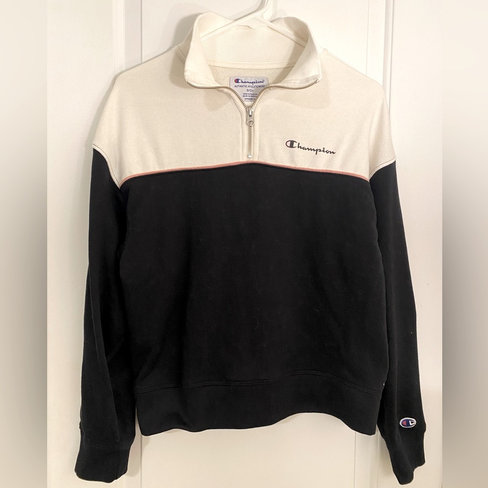 Champion Half Zip Sweatshirt Black White Size S